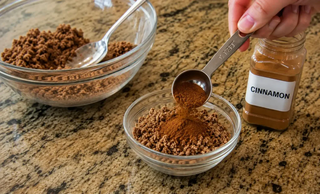 Reserve ½ cup of that crumb mixture in a small bowl, and stir the cinnamon into it
