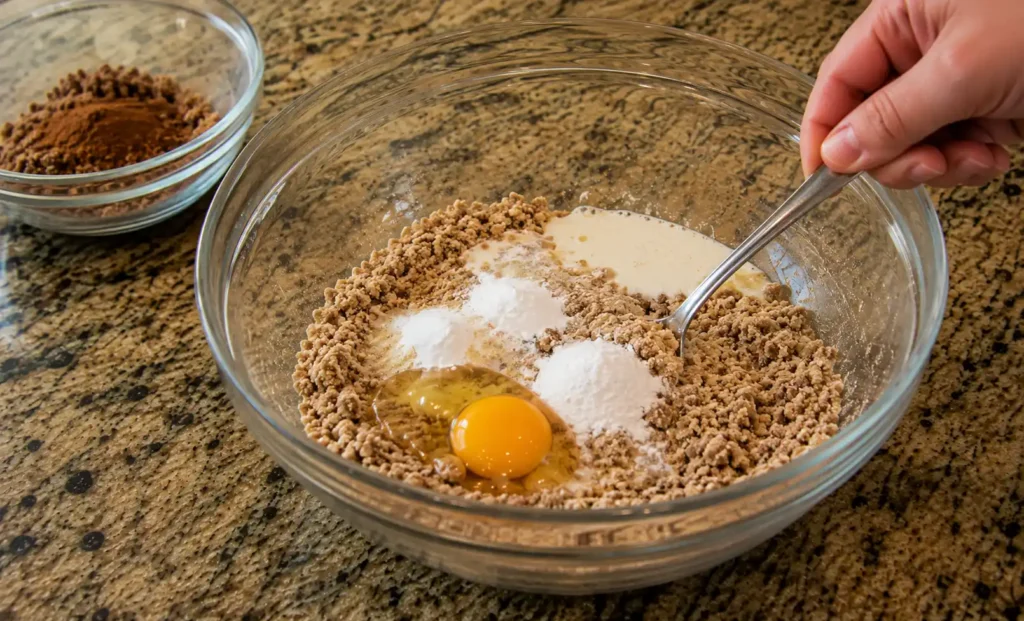 large bowl with the remaining crumb mixture, and add the baking soda, baking powder, egg, and buttermilk.